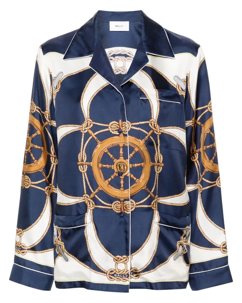 Bally Seidenhemd mit grafischem Print - Blau Blau