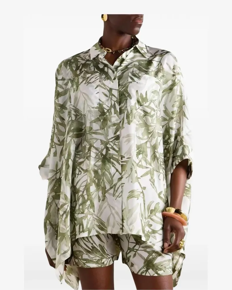 Brunello Cucinelli Seidenhemd mit Blatt-Print - Weiß Weiß
