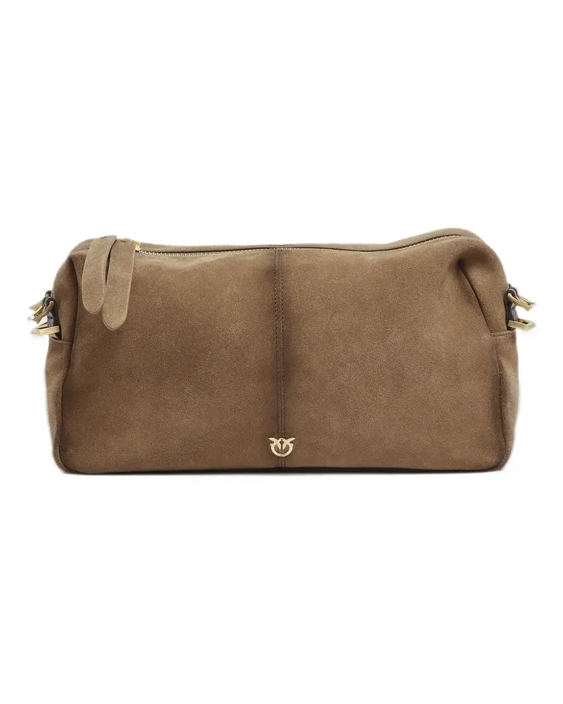 Pinko Keeper bag medium shoulder bag in spray-effect suede - Nude Nude