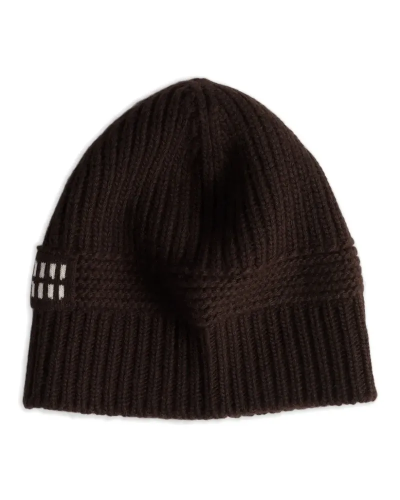 Miu Miu Gestrickte Beanie mit Logo - Braun Braun