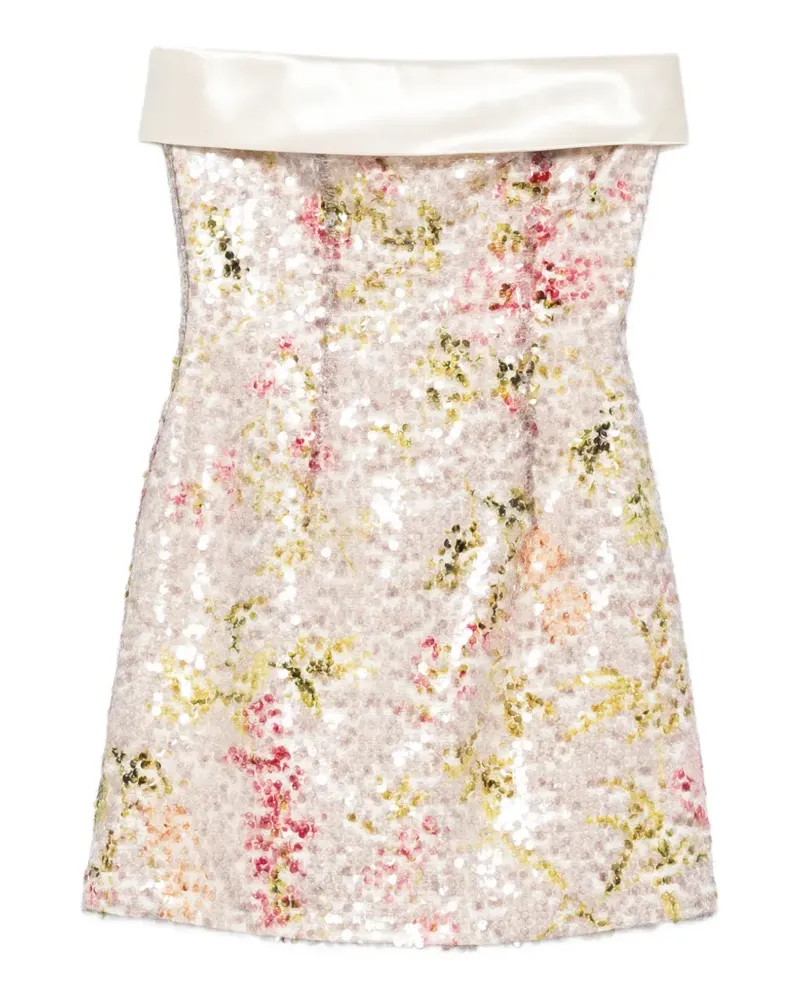 Alberta Ferretti sequin-embellished floral-pattern mini dress - Nude Nude