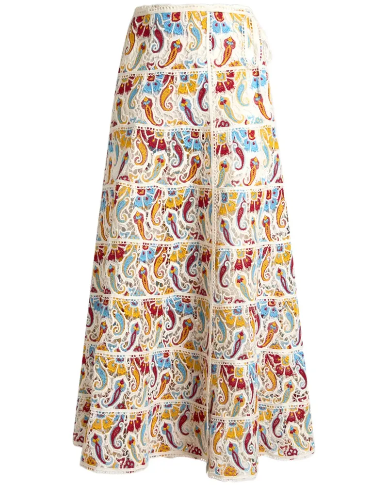 Etro Midirock aus Paisley-Makramee - Weiß Weiß