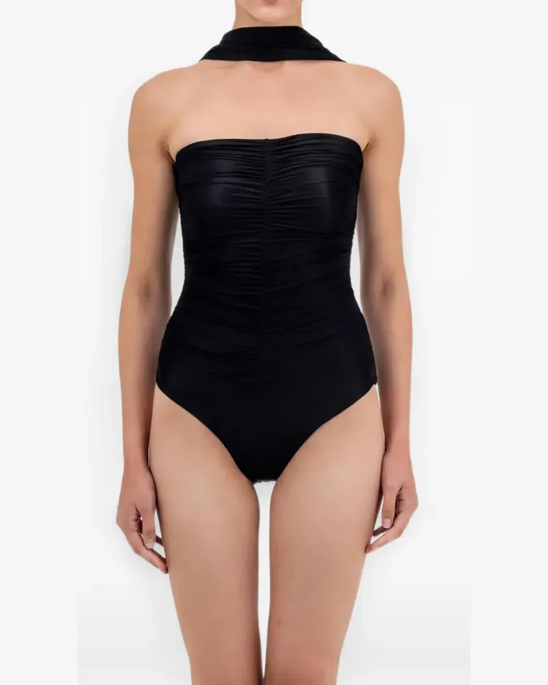 Maygel Coronel Tambor ruched strapless swimsuit - Schwarz Schwarz