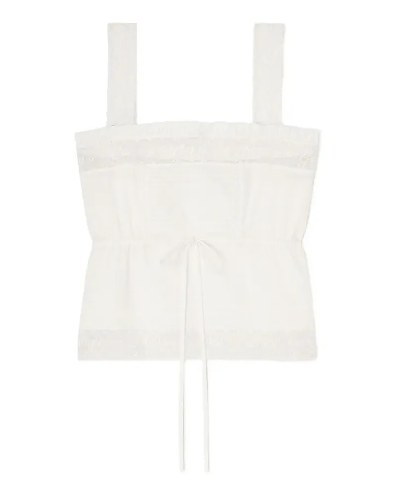 Ganni lace-trim drawstring top - Weiß Weiß