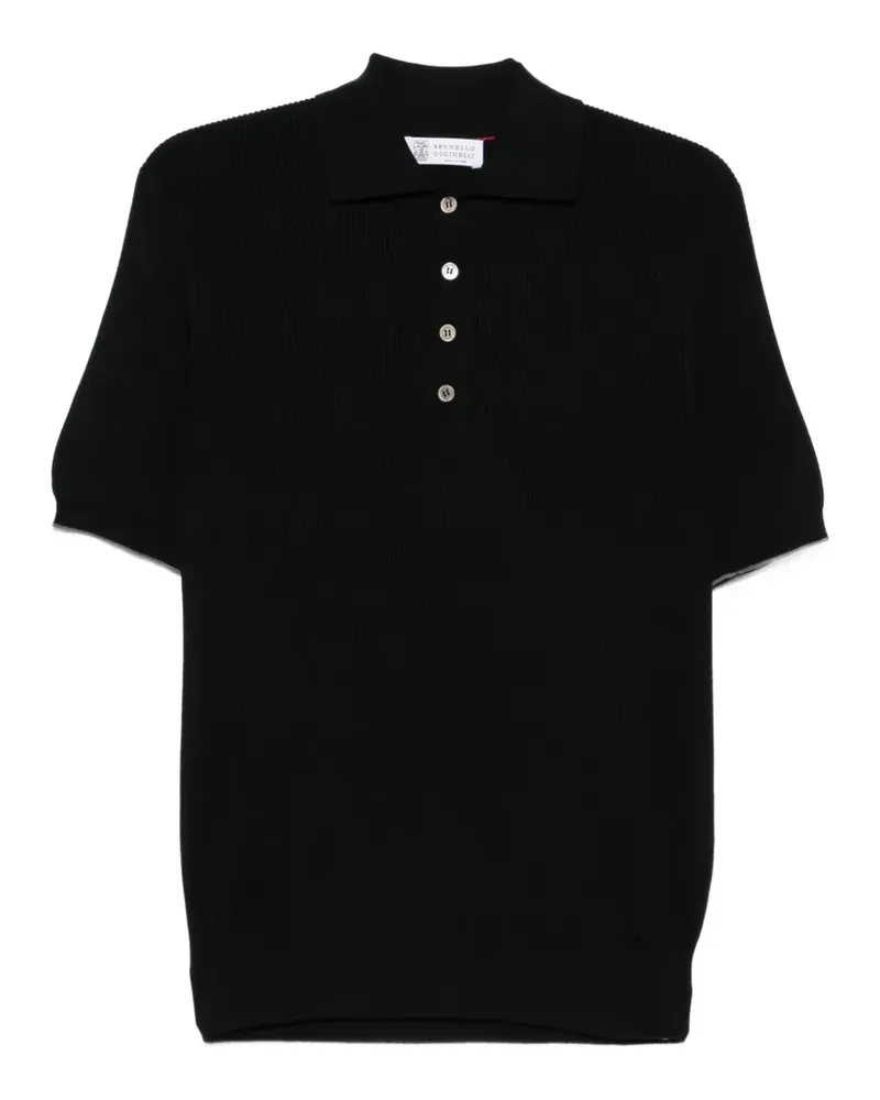 Brunello Cucinelli Geripptes Poloshirt mit Knöpfen - Schwarz Schwarz