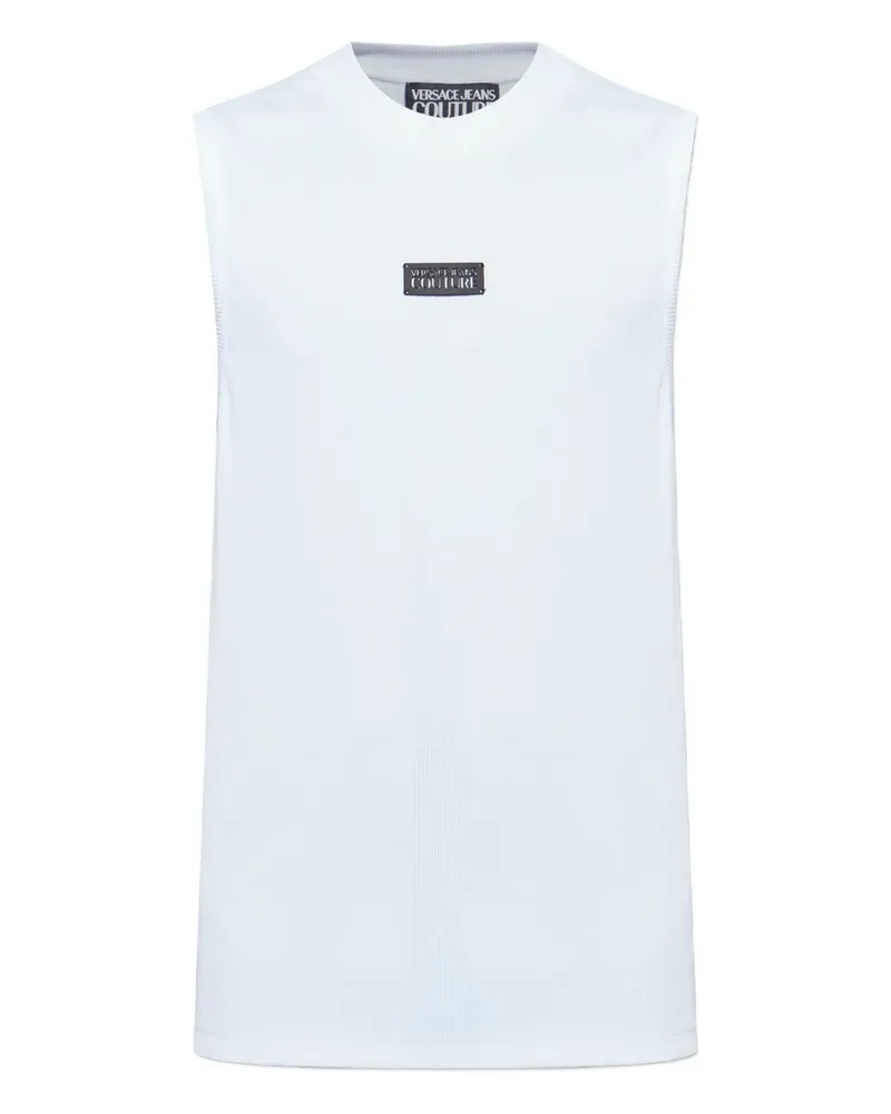 Versace Jeans Geripptes Tanktop mit Logo-Schild - Weiß Weiß