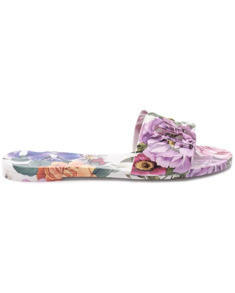 Dolce & Gabbana Pantoletten mit Blumen-Print - Weiß Weiß