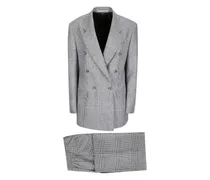 Doppelreihiger Anzug mit Glencheck-Karo - Grau