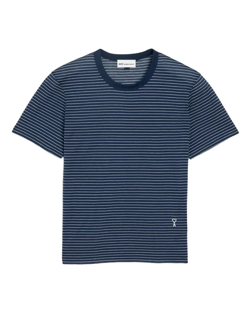 AMI Paris Gestreiftes Ami de Coeur T-Shirt mit Logo-Patch - Blau Blau