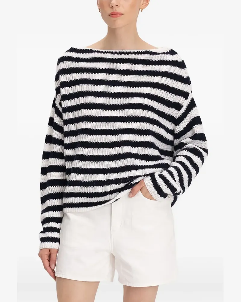 ALLUDE Gestreifter Pullover mit U-Ausschnitt - Weiß Weiß