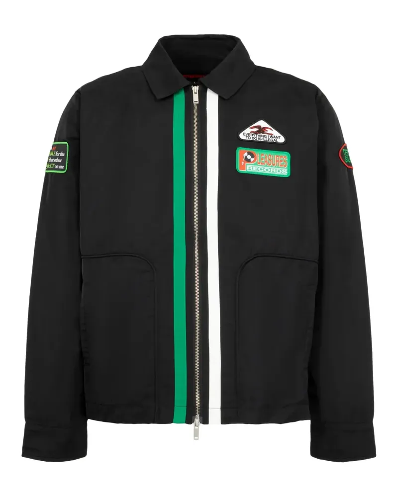 PLEASURES Records patch-detail striped jacket - Schwarz Schwarz