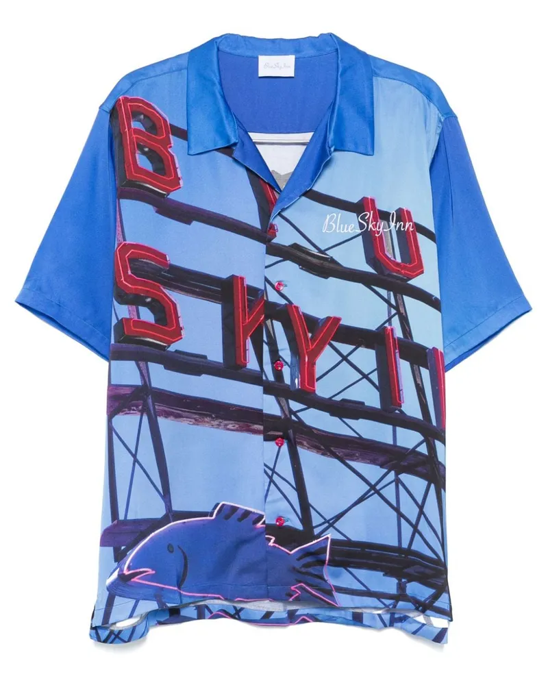 Blue Sky Inn Hemd mit Red Neon Sign-Print - Blau Blau