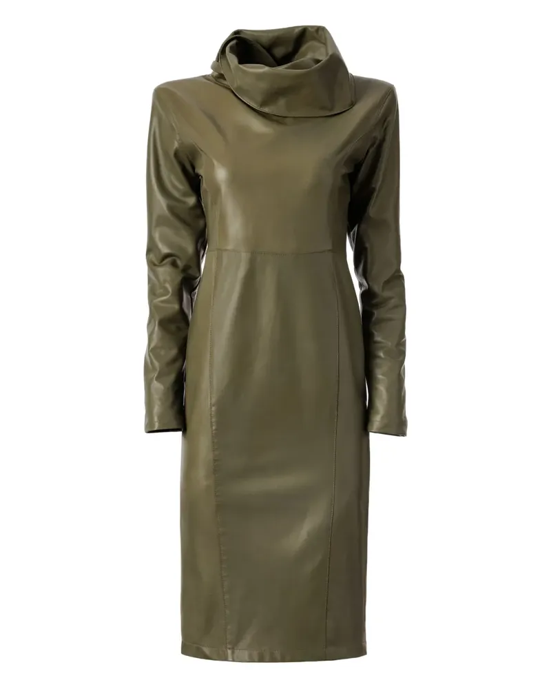 ALMAZ Midikleid aus Leder mit Rüschenkragen - Grün Grün