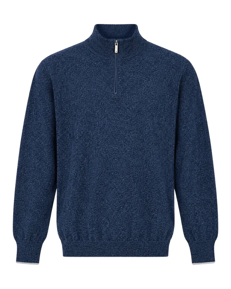 Brunello Cucinelli mouliné cashmere sweater with half-zip - Blau Blau