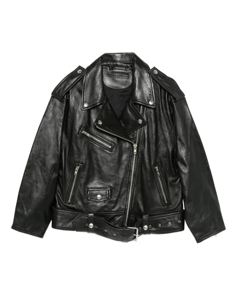 STAND zip-up leather jacket - Schwarz Schwarz