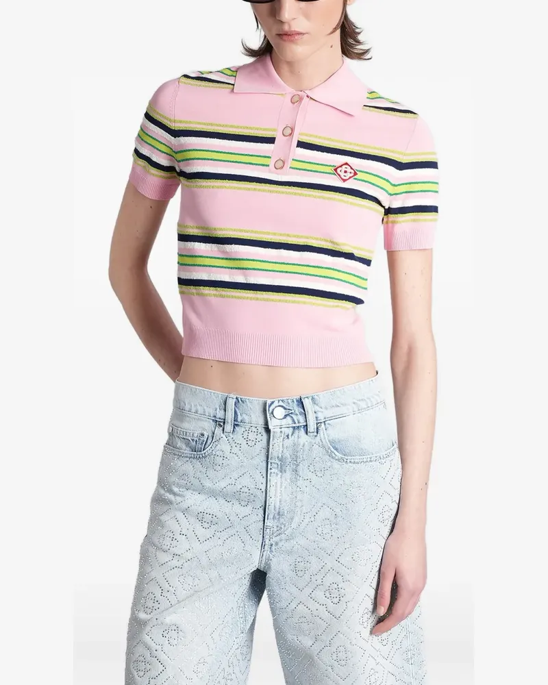 Casablanca Paris stripe-pattern logo-patch polo shirt - Rosa Rosa