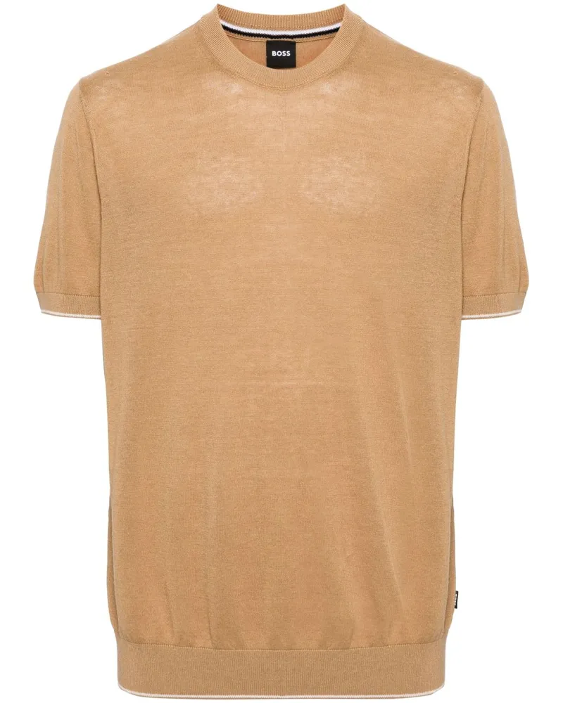 HUGO BOSS Leinengemisch-Pullover mit kurzen Ärmeln - Nude Nude