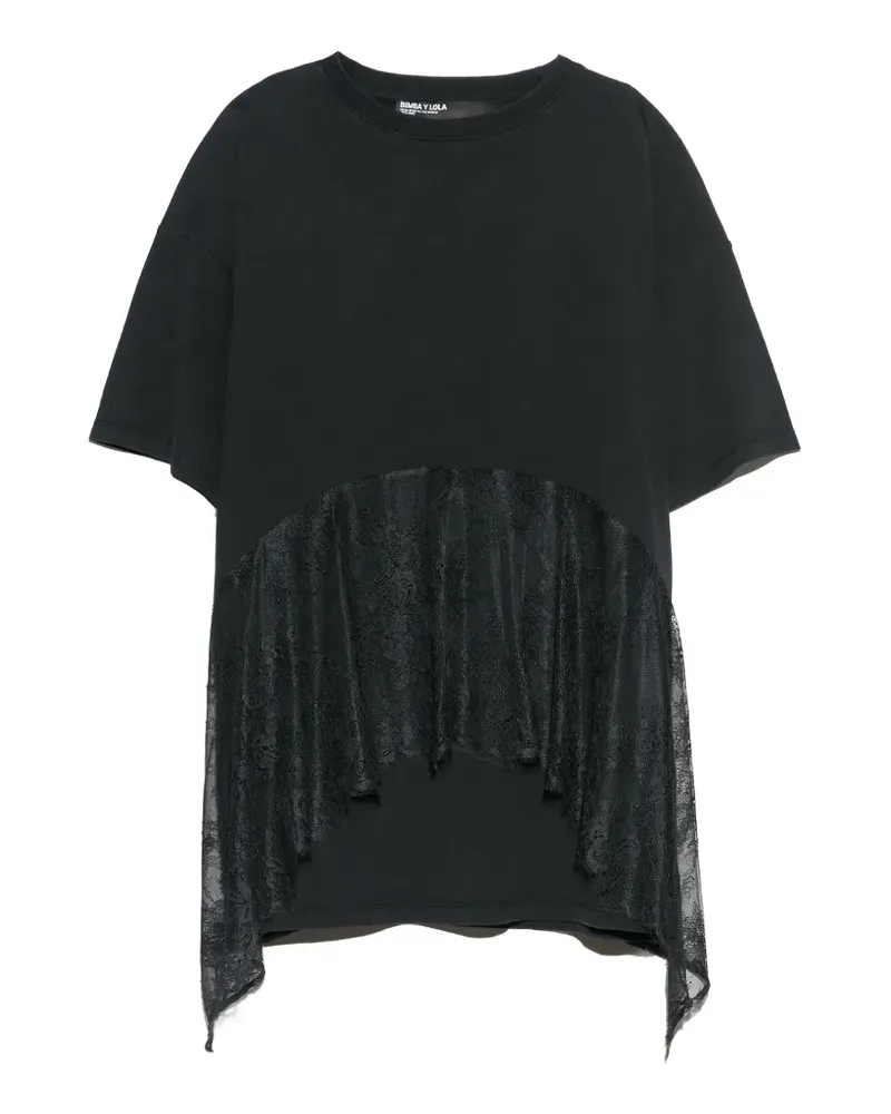 BIMBA Y LOLA Gerüschtes T-Shirt mit Spitze - Schwarz Schwarz