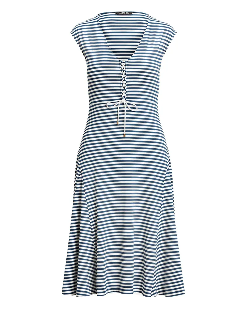 Ralph Lauren Gestreiftes Kleid mit V-Ausschnitt - Blau Blau