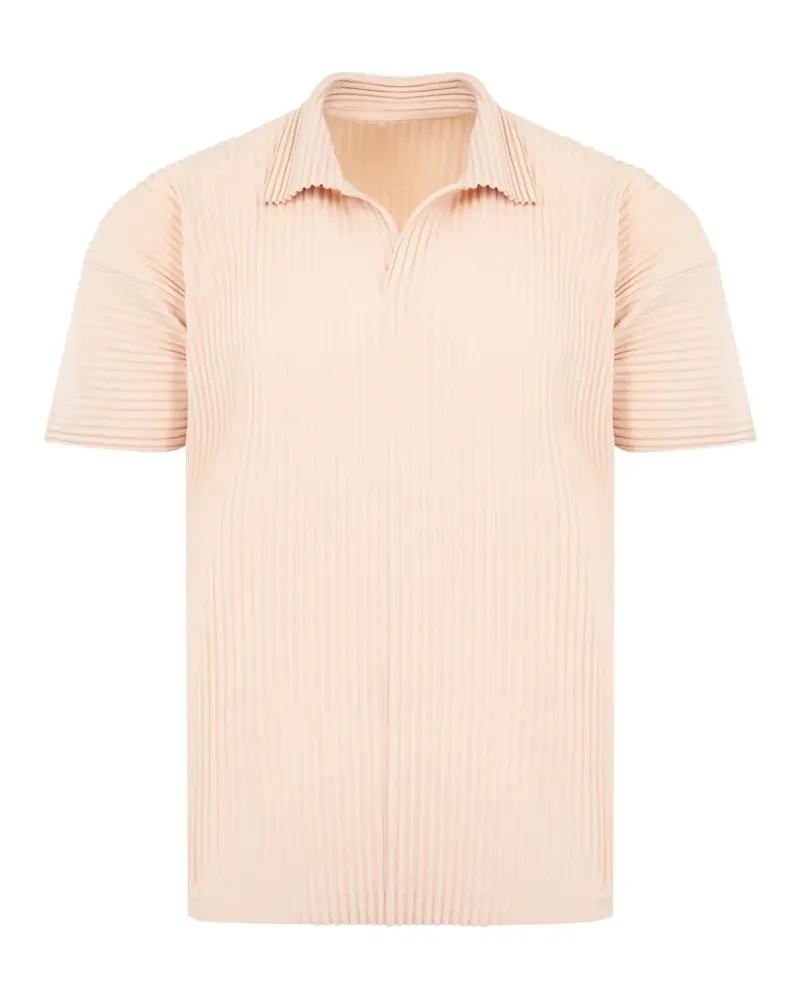 Issey Miyake pleated-design polo-collar T-shirt - Rosa Rosa