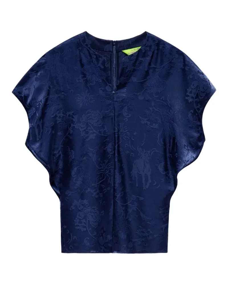 Shanghai Tang Tang jacquard batwing-sleeve top - Blau Blau