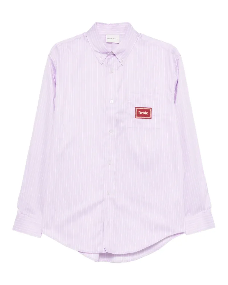 Drôle de Monsieur striped logo-patch shirt - Violett Violett