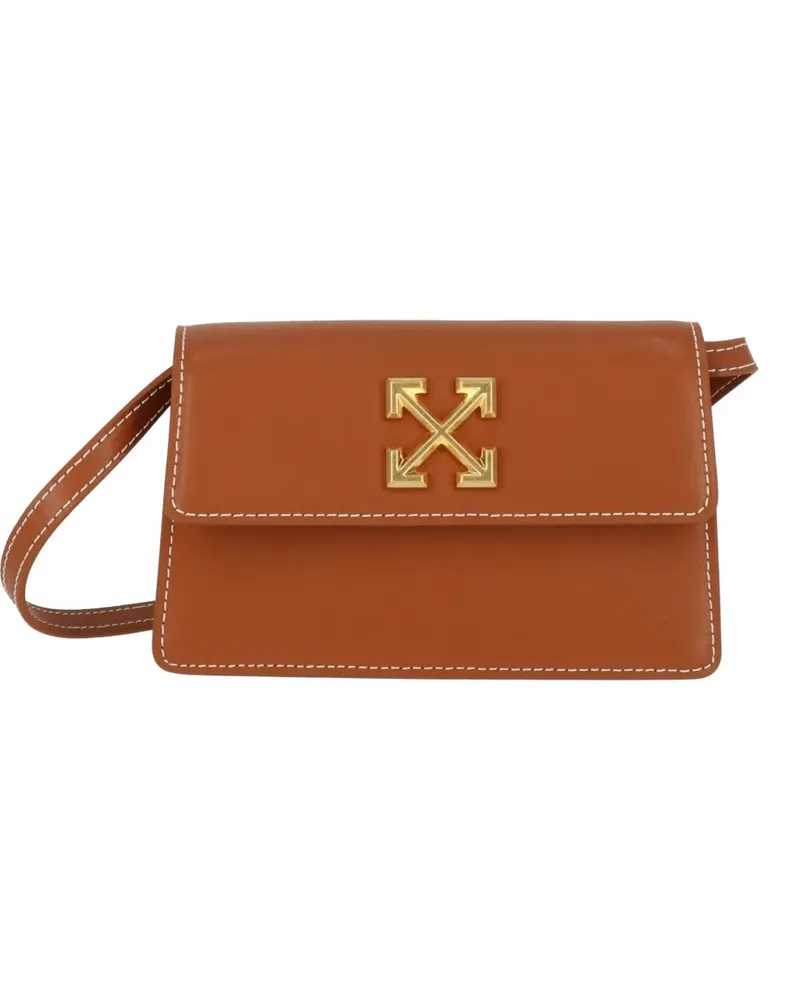 OFF-WHITE Arrows-motif contrast-stitch clutch bag - Braun Braun