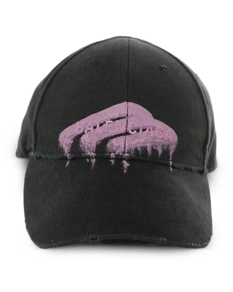 Balenciaga distressed logo-print cap - Schwarz Schwarz