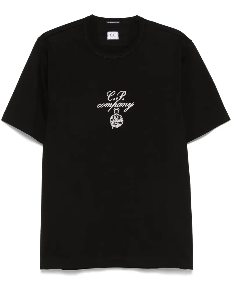 C.P. Company T-Shirt mit Logo-Stickerei - Schwarz Schwarz