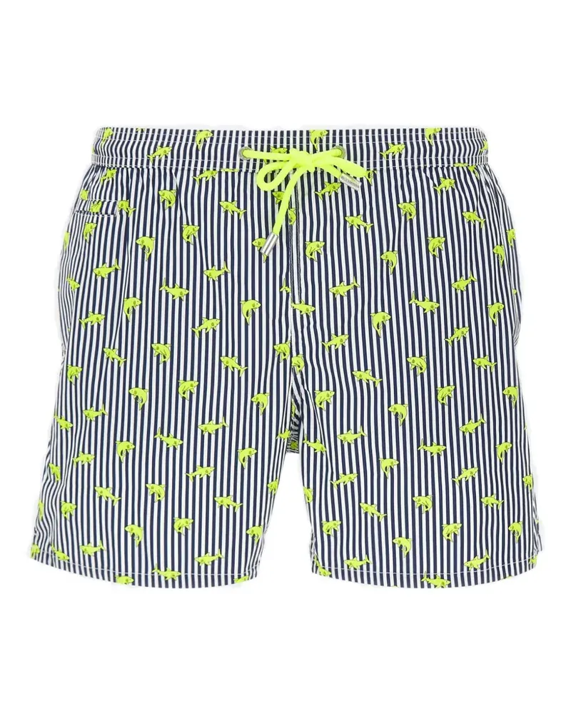 MC2 Saint Barth Lighting shark-print striped swim shorts - Blau Blau