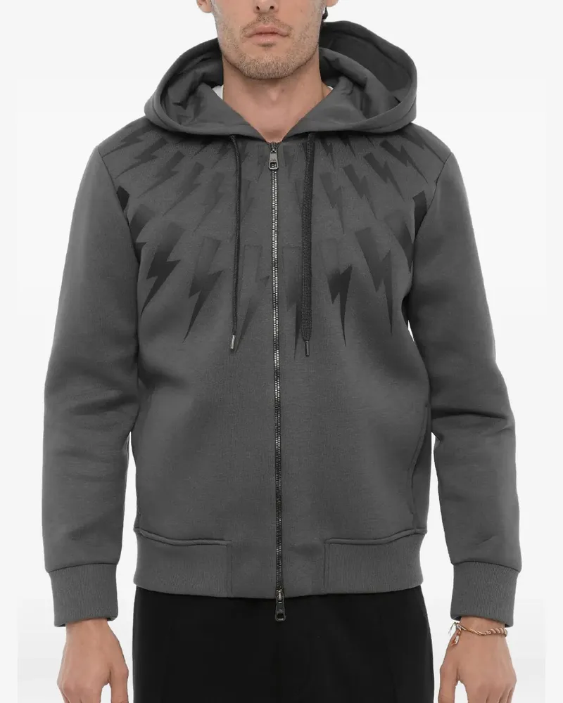 Neil Barrett lightning bolt-print zip-up hoodie - Grau Grau