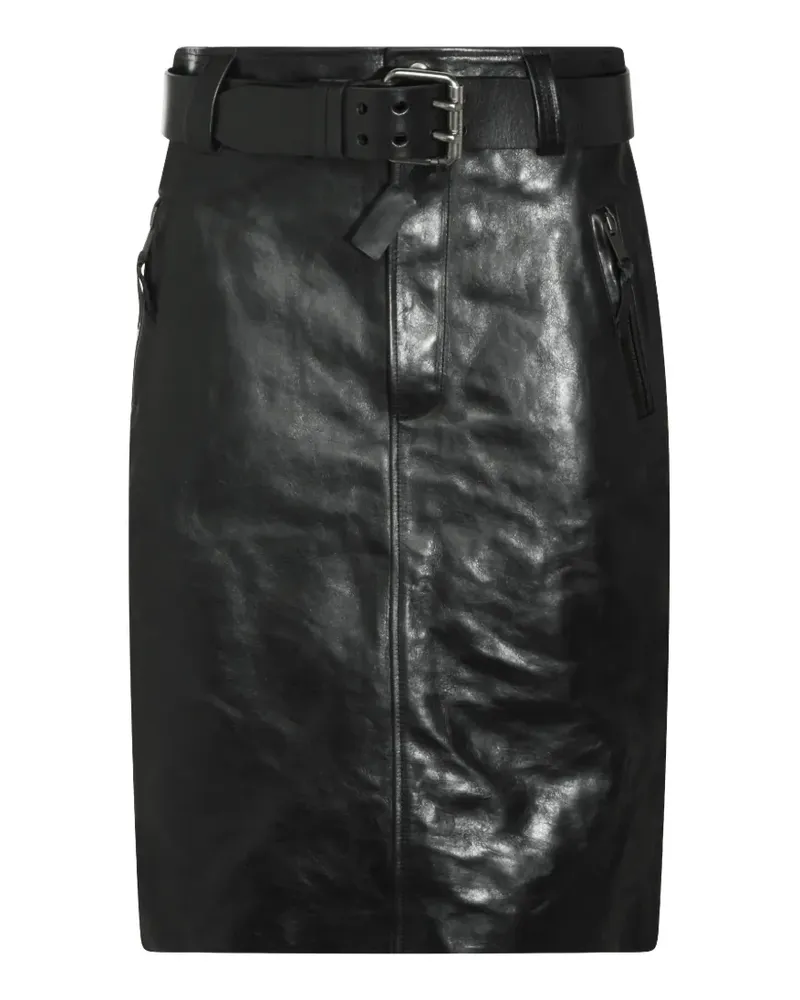 Saint Laurent Leder-Midirock mit Gürtel - Schwarz Schwarz