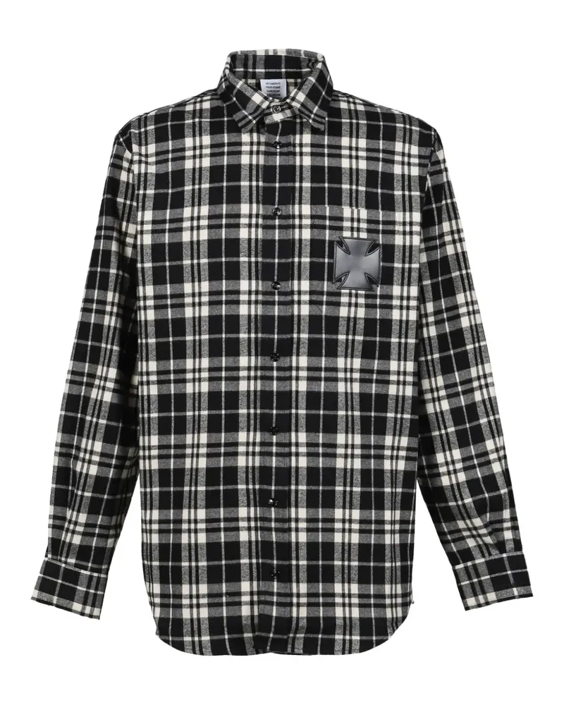 VETEMENTS Kariertes Hemd mit Logo-Applikation - Schwarz Schwarz