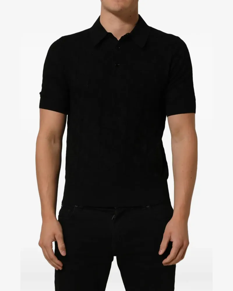 Dolce & Gabbana monogram-knit silk polo shirt - Schwarz Schwarz