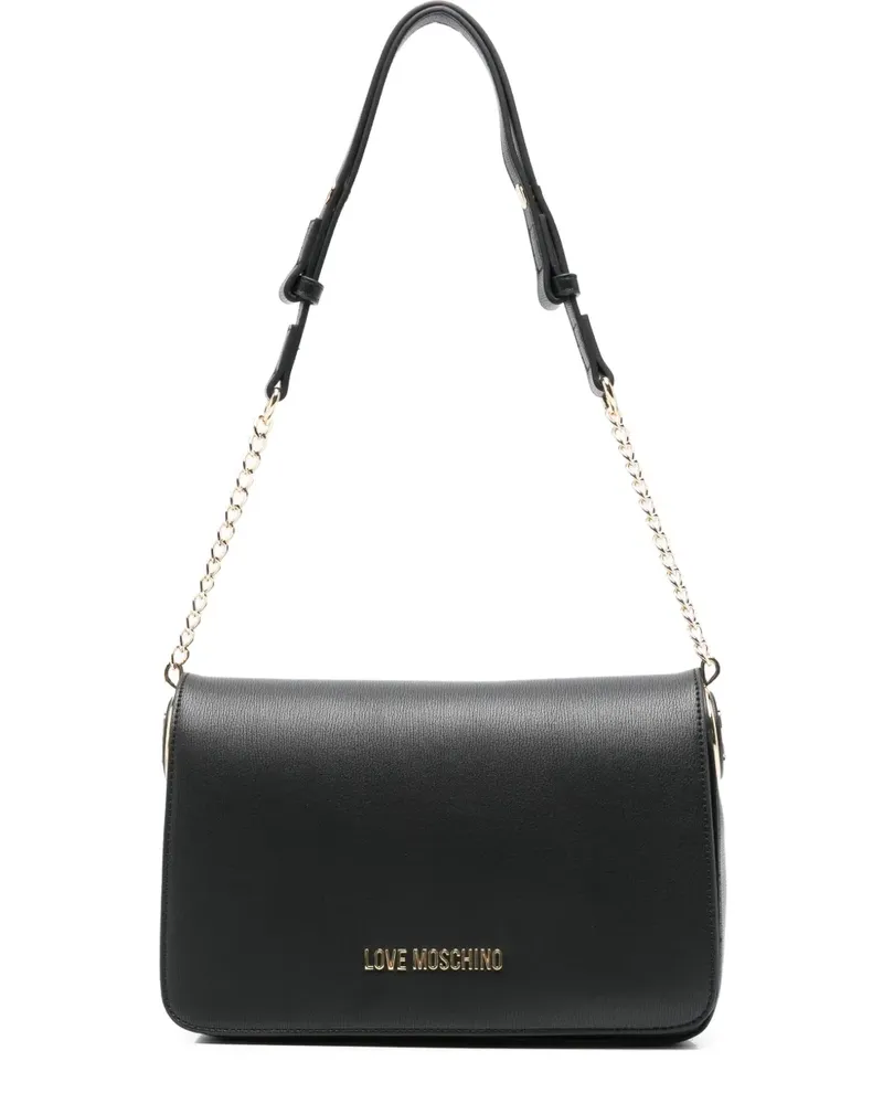 Moschino Schultertasche mit Logo-Schild - Schwarz Schwarz