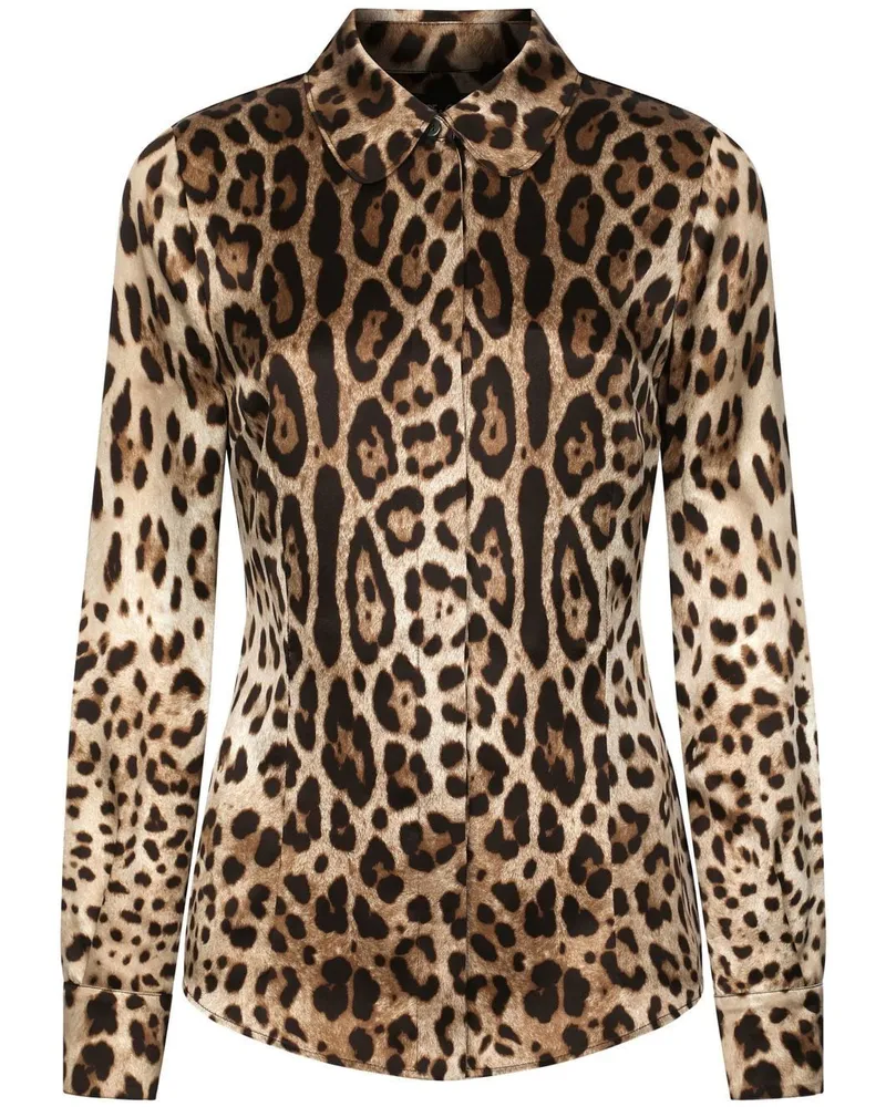 Dolce & Gabbana Seidenhemd mit Leoparden-Print - Braun Braun