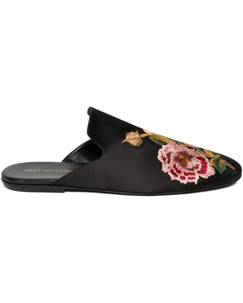 Dries van Noten Mules mit Blumen-Stickerei - Schwarz Schwarz