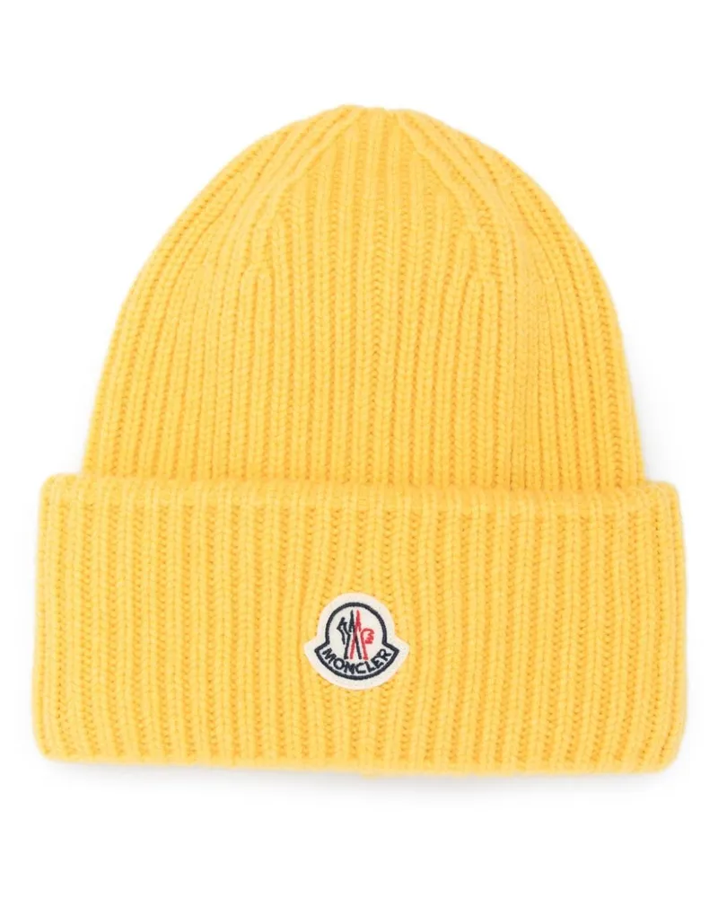 Moncler Gestrickte Mütze mit Logo-Patch - Gelb Gelb