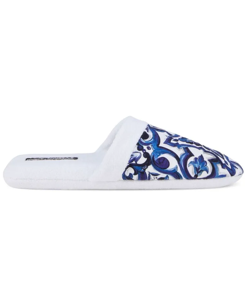 Dolce & Gabbana Slipper aus Frottee mit Barocco-Print Weiß