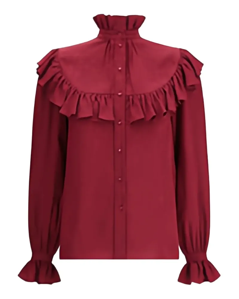 Saint Laurent Gerüschte Bluse mit Stehkragen - Rot Rot