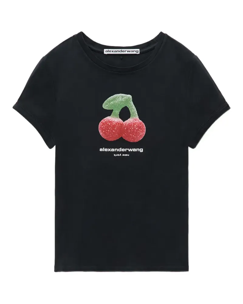 Alexander Wang T-Shirt mit Kirschgrafik und Kontrastbesatz - Schwarz Schwarz