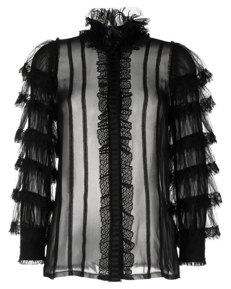 SHIATZY CHEN Seidenbluse mit Rüschen - Schwarz Schwarz