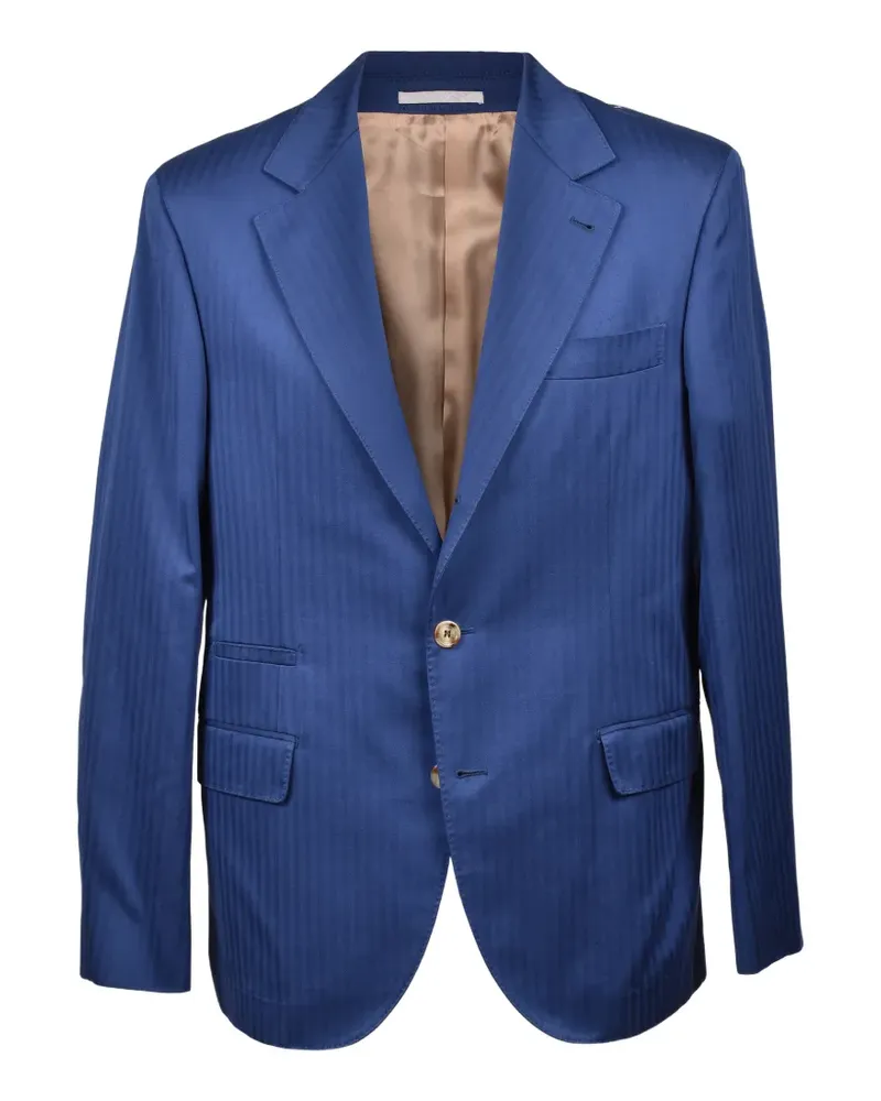 Brunello Cucinelli herringbone-pattern tailored blazer - Blau Blau