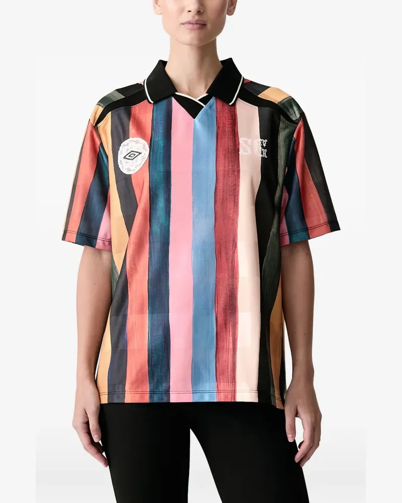 Stine Goya xUmbro vertical-stripe lace-patch polo shirt - Schwarz Schwarz