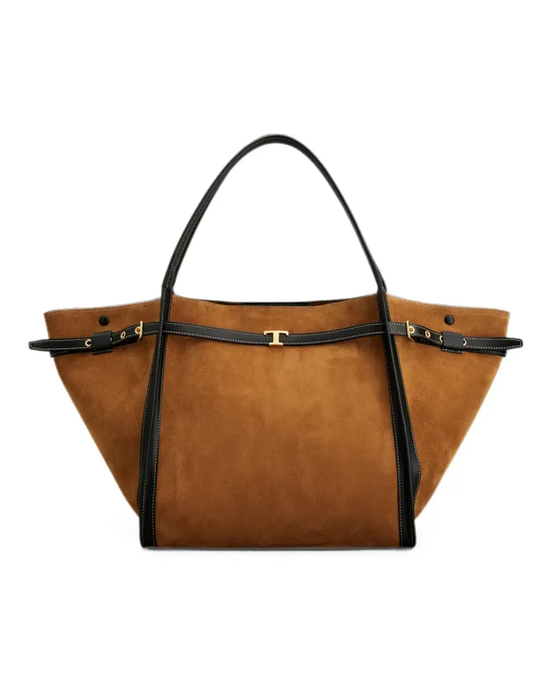 TOD'S T Signature shopping bag in suede medium - Braun Braun