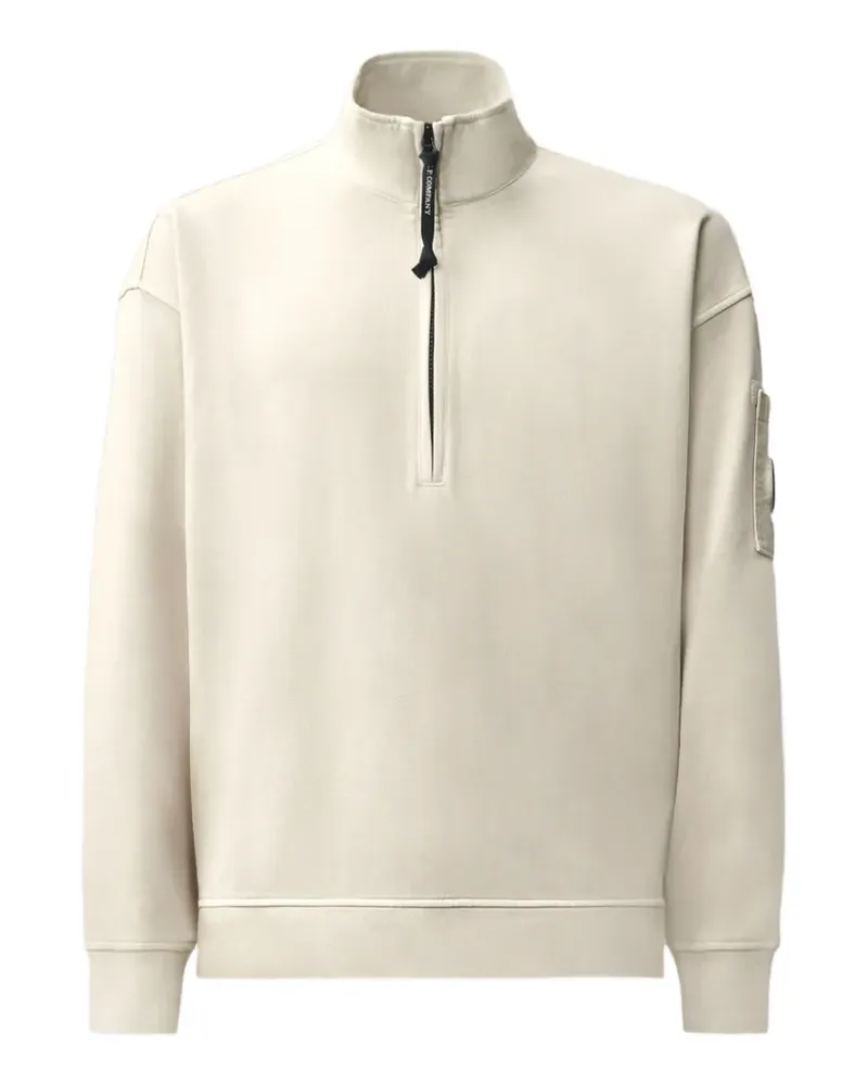 C.P. Company Gebürstetes Sweatshirt aus diagonalem Fleece mit kastigem Lens-Print - Nude Nude