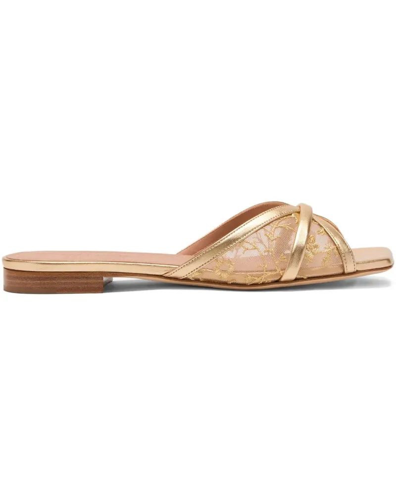 Malone Souliers Perla gold flower-embroidered flat sandals Gold