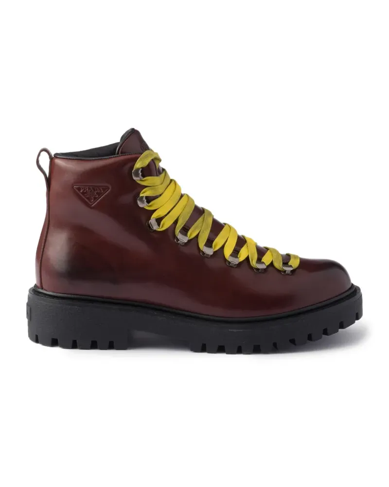 Prada Antiqued leather lace-up ankle boots - Braun Braun