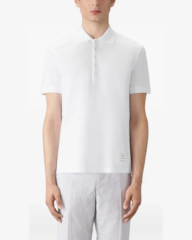 Thom Browne Classic Pique Poloshirt mit Streifen-Logo - Weiß Weiß