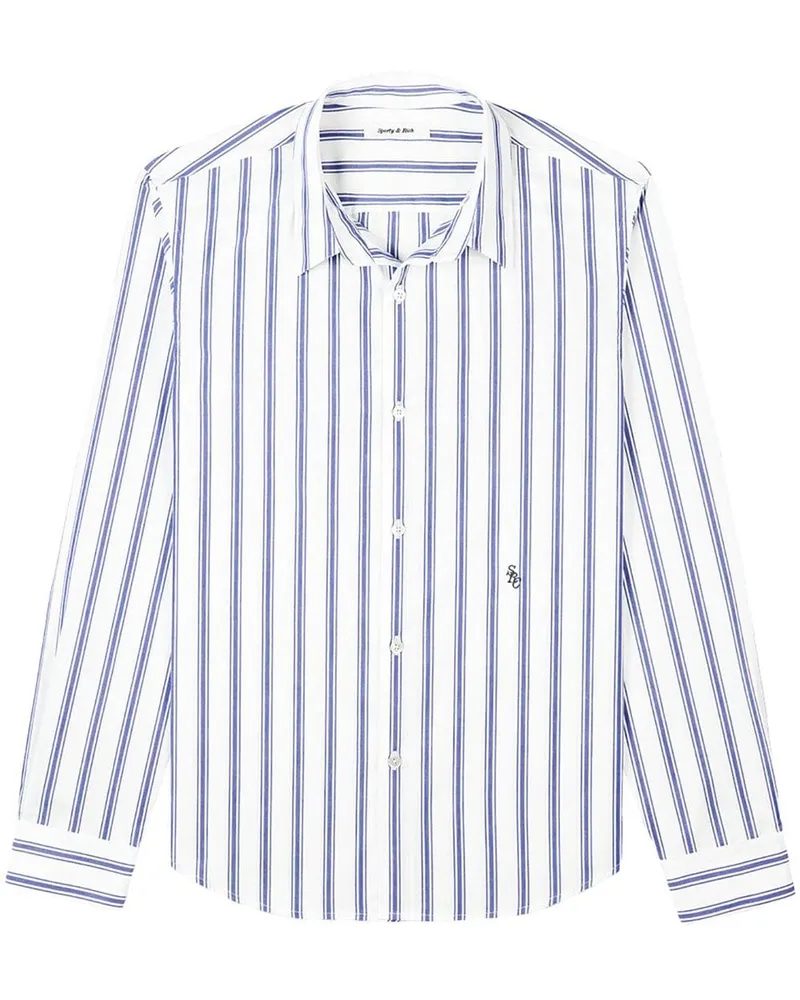 SPORTY & RICH Gestreiftes Hemd mit Logo-Stickerei - Blau Blau